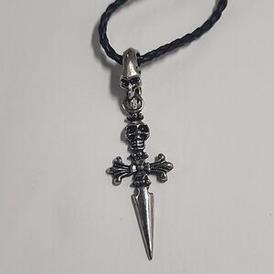 Skull Cross Gothic Punk necklace Pirate Sword Mens Womens Black Silver Tone